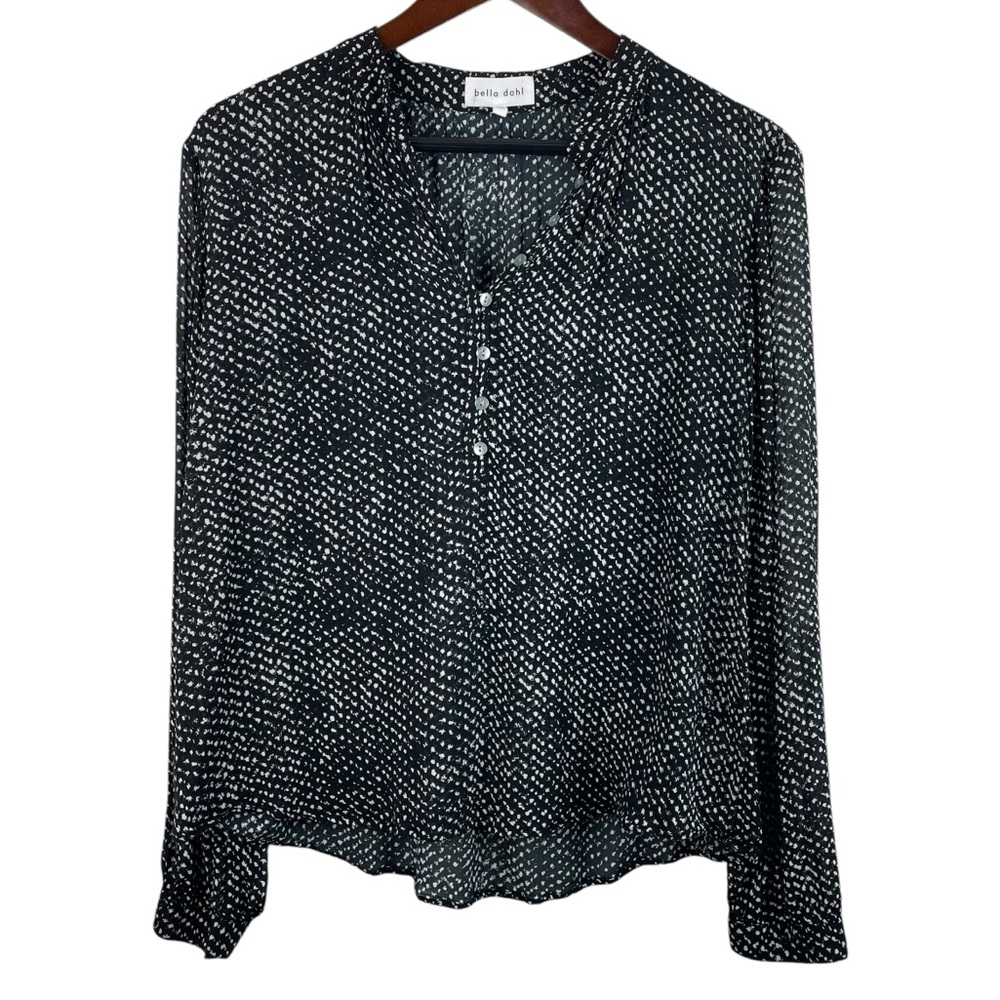 Bella Dahl | Black White Print Sheer Popover Long Sleeve Blouse